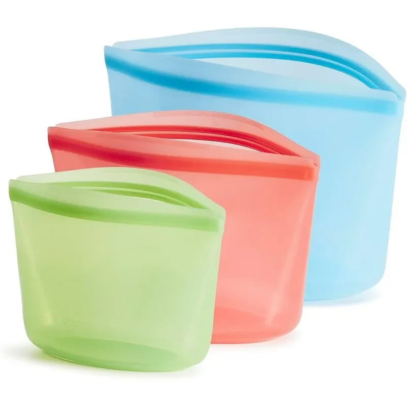 Premium Silicone Reusable Food Storage Bags, 3-Pack, Multi | Multi-Use Food Storage Bags, Lunch Bag, Travel Containers, BPA Free
