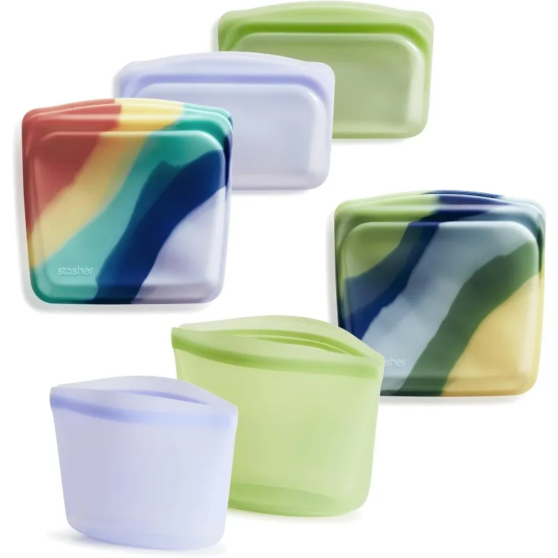 Premium Silicone Reusable Food Storage Bags, 6-Pack, Multi | Multi-Use Food Storage Bags, Lunch Bag, Travel Containers